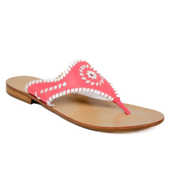 Jack Rogers Shoes - Jack Rogers Womens Shoes Blair Sandals  Coral White Leather Slide | Flats VGUC